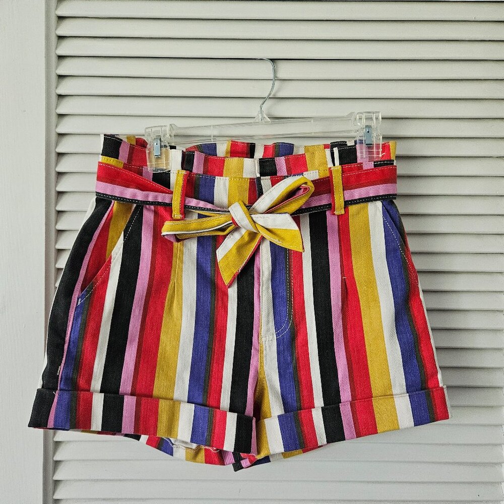 EXPRESS Striped Sash Tie Denim Shortie Shorts - Size 6
